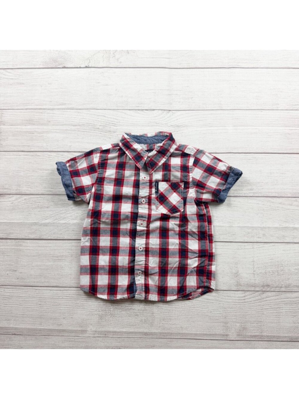 Ben Sherman Boys Red Plaid Button Up Short Sleeve Shirt 3T